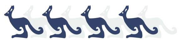 Illustrasjonsbilde av kenguruer, lyseblå og mørkeblå, på rekke og rad. 